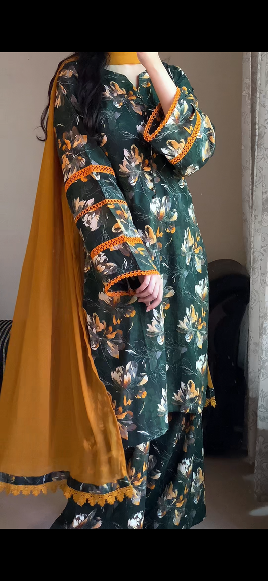 3 Piece - Lawn Bana Dora Stitched Dress-123