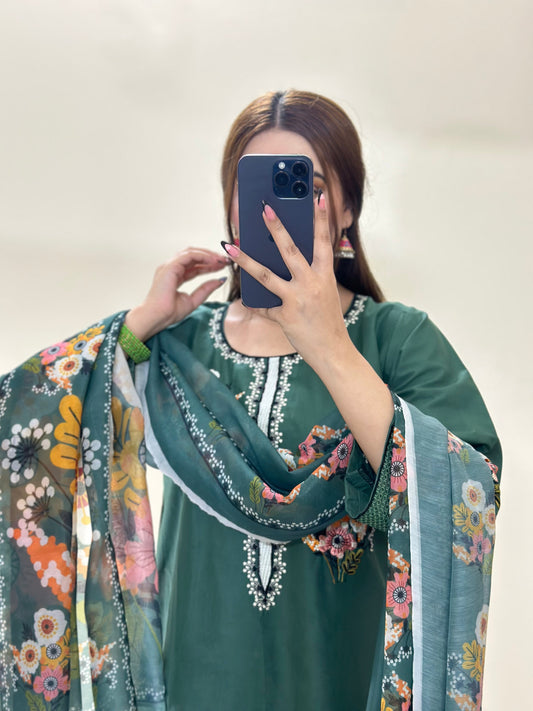 3 Piece Embroidered Cotton Lawn Stitched Dress -120