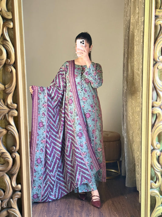 3-Piece Premium Lawn Stitched Dress -254