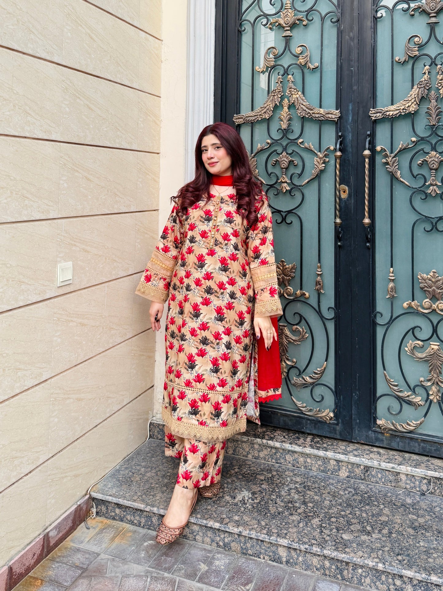 3-Piece- Winter Slub Lenan Stitched Dress - 056