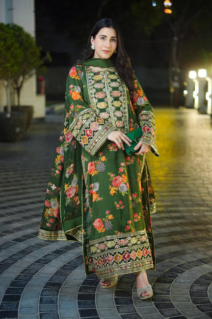 3-Piece Aneelas Silk Stitched Dress-219