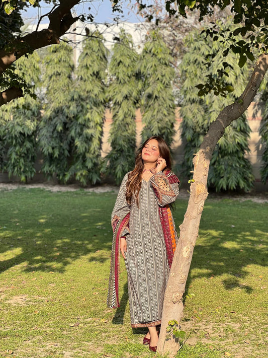 3 Piece Pure Lawn Printed Stitched Suit – 266