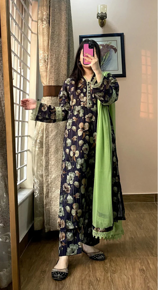 3 Piece -Doriya Linan Stitched Dress -054