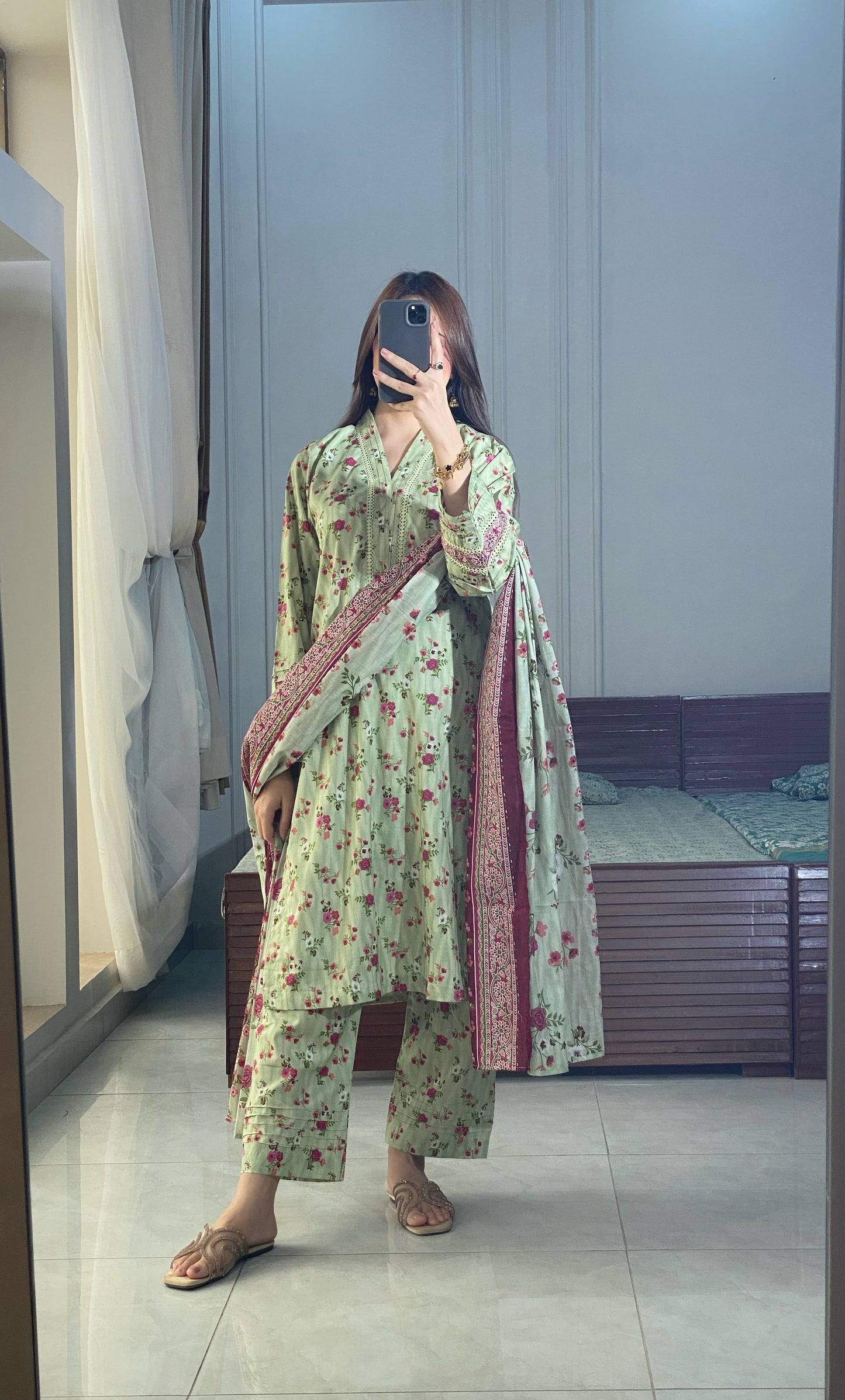3 Piece -Pure  Lawn Stitched Dress - 096