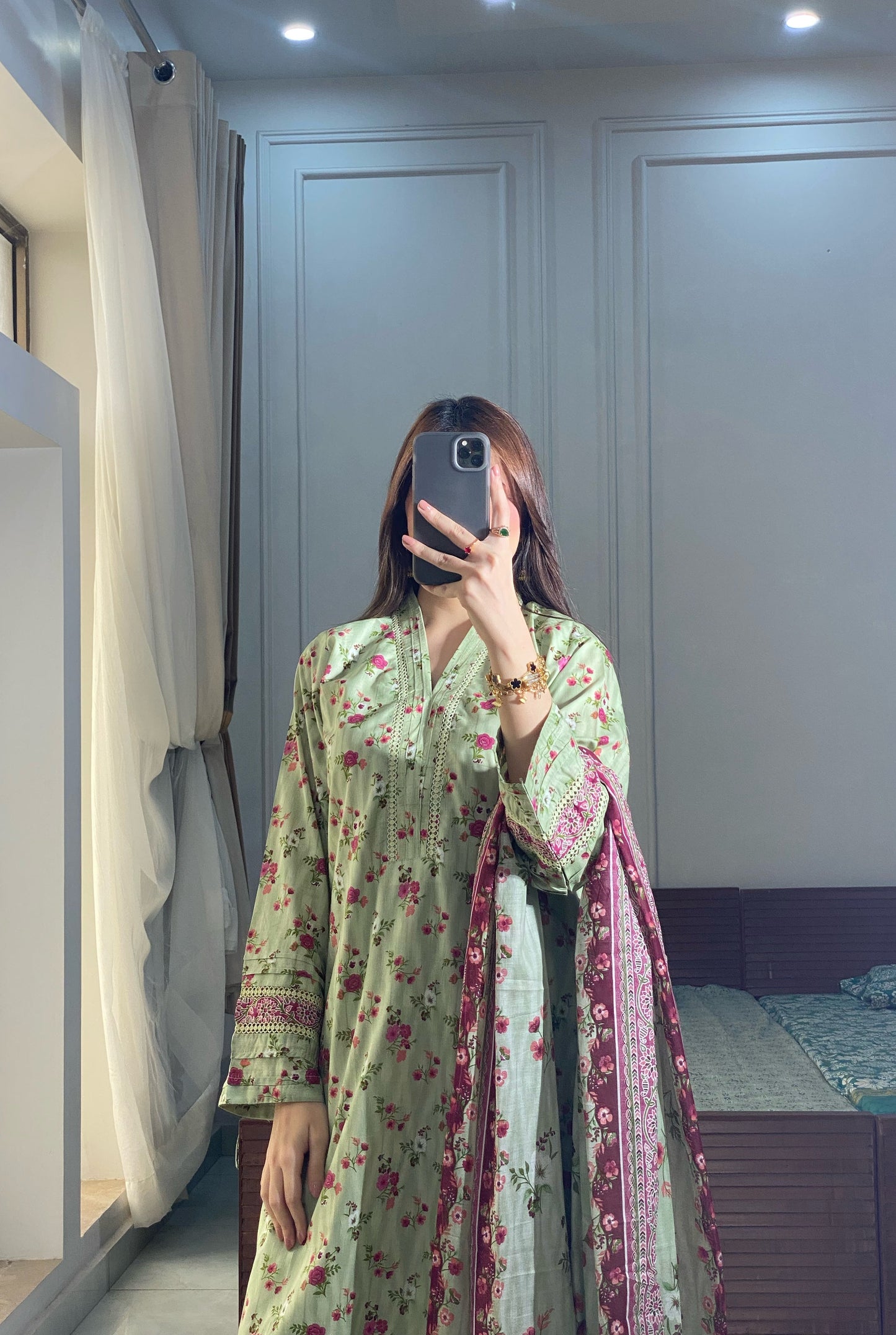 3 Piece -Pure  Lawn Stitched Dress - 096