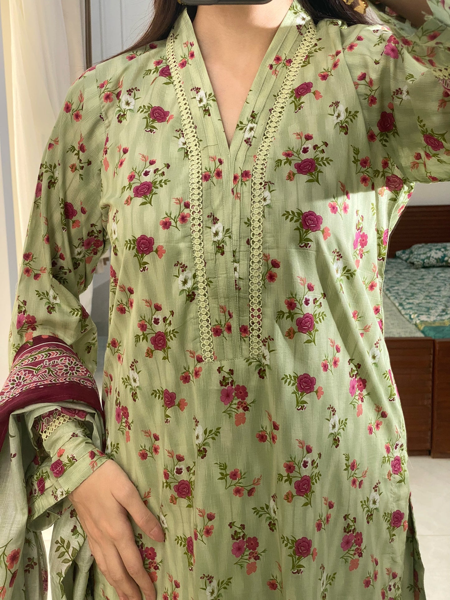 3 Piece -Pure  Lawn Stitched Dress - 096