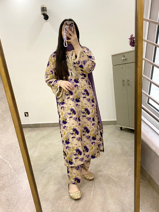 3 Piece -Lawn Printed Stitched Dress -239