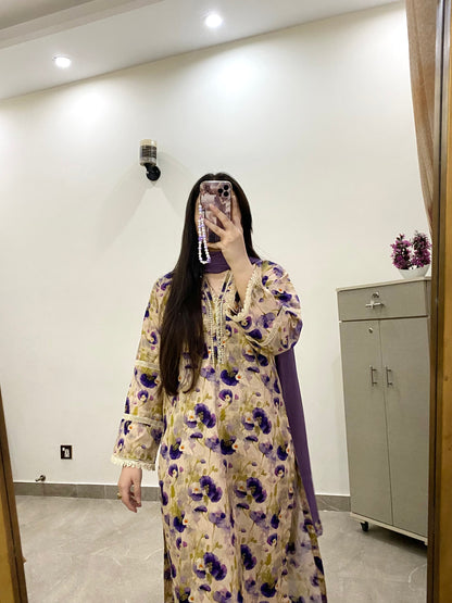 3 Piece -Lawn Printed Stitched Dress -239