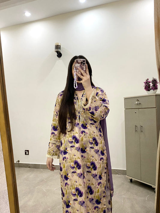 3 Piece -Lawn Printed Stitched Dress -239