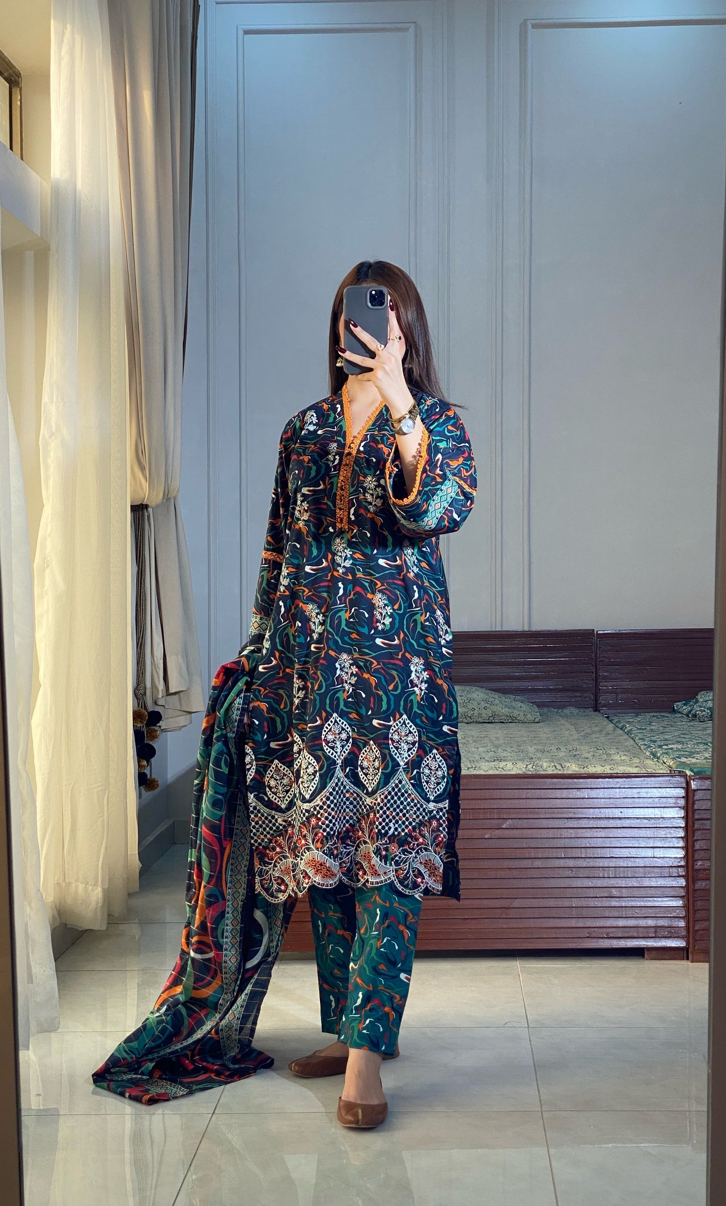 3 Piece-Embroidered Lawn Stitched Dress -121