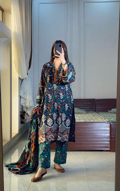 3 Piece-Embroidered Lawn Stitched Dress -121