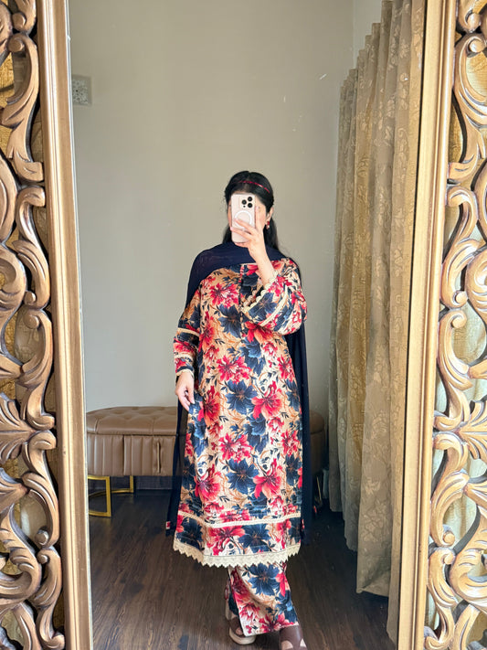 3-Piece Dobby Lawn Stitched Dress - 251