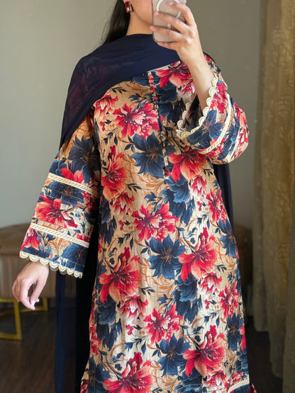 3-Piece Dobby Lawn Stitched Dress - 251