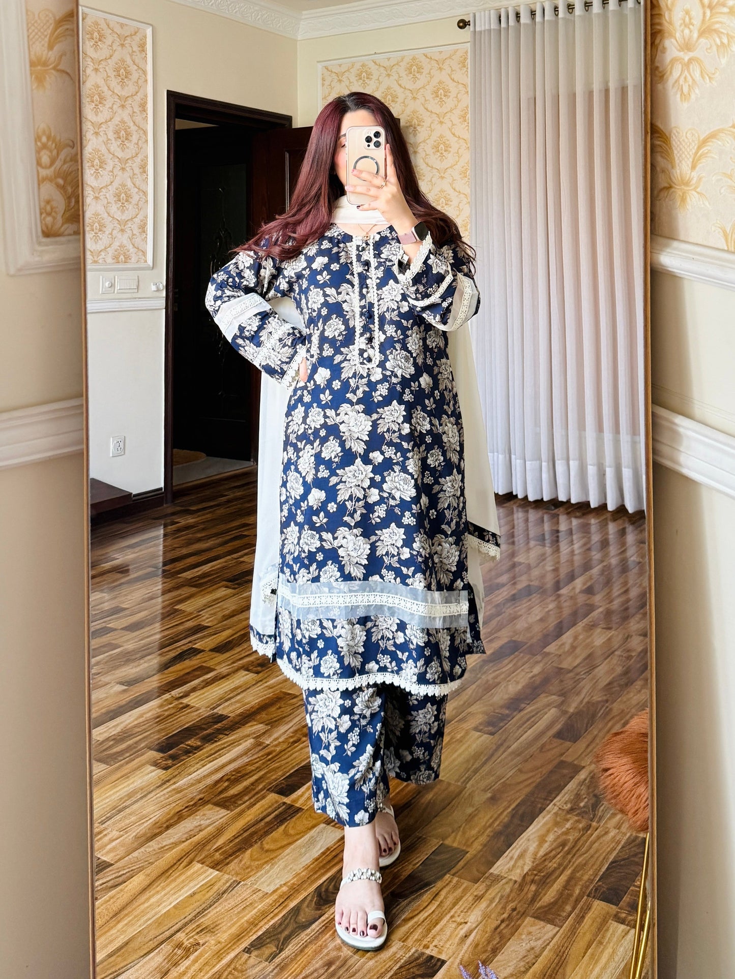 3-Piece Cambric Dobby Viscose Cotton Stitched Dress -059
