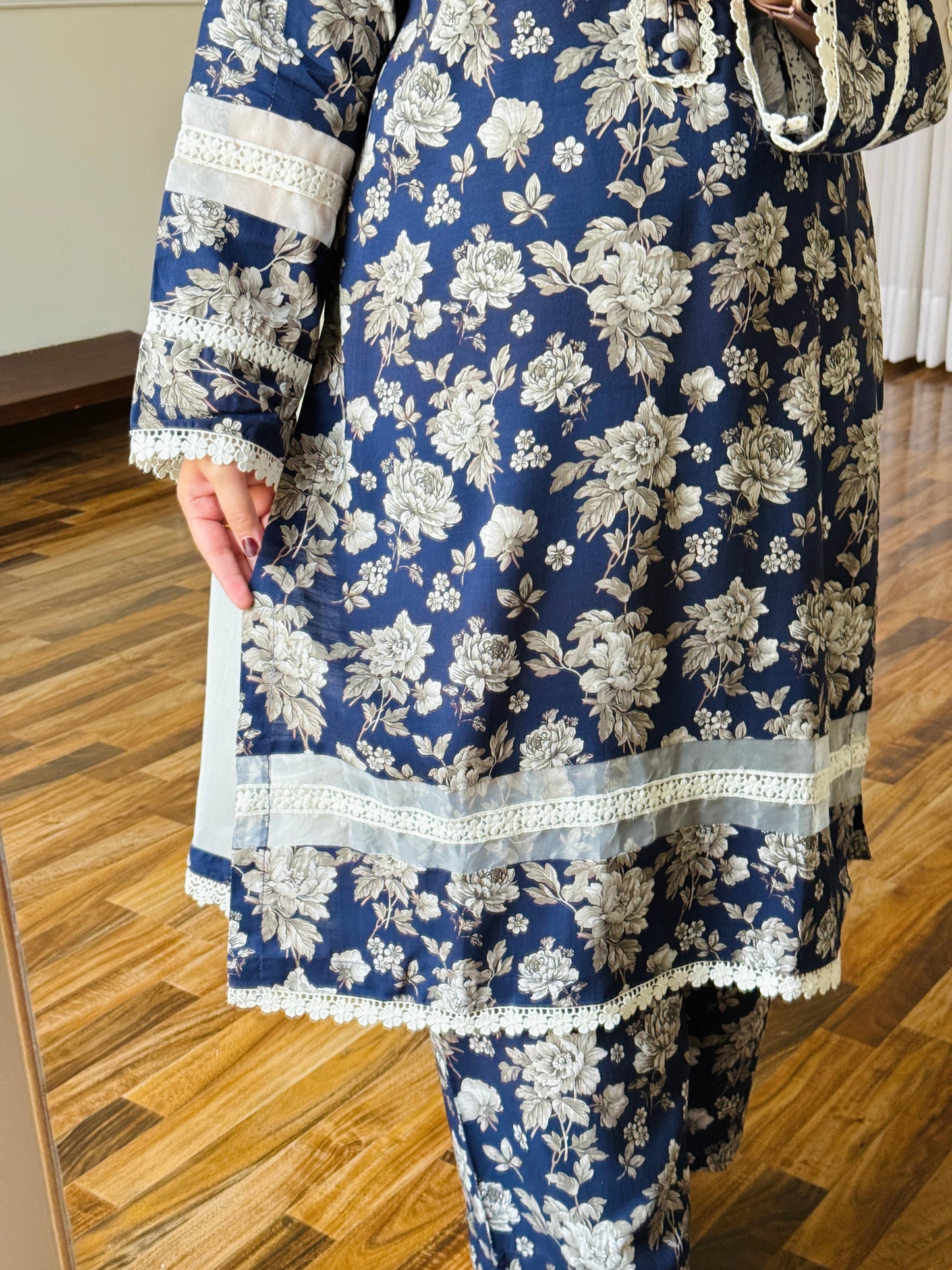 3-Piece Cambric Dobby Viscose Cotton Stitched Dress -059