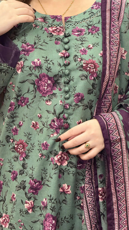 3 Piece - Printed Lawn Stitched Suit-299