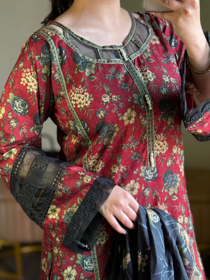 3-Piece Premium Lawn Stitched Dress -255