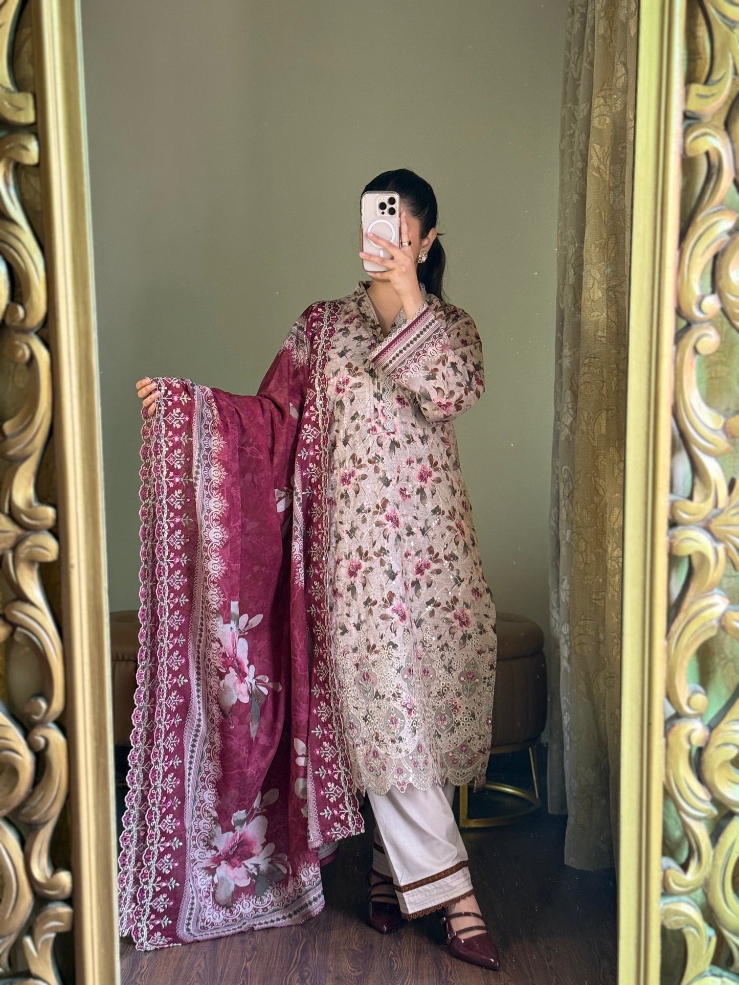 3 Piece-Embroided Lawn Stitched Dress -258