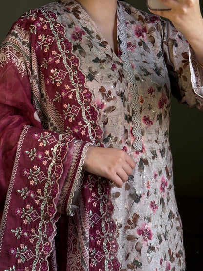 3 Piece-Embroided Lawn Stitched Dress -258