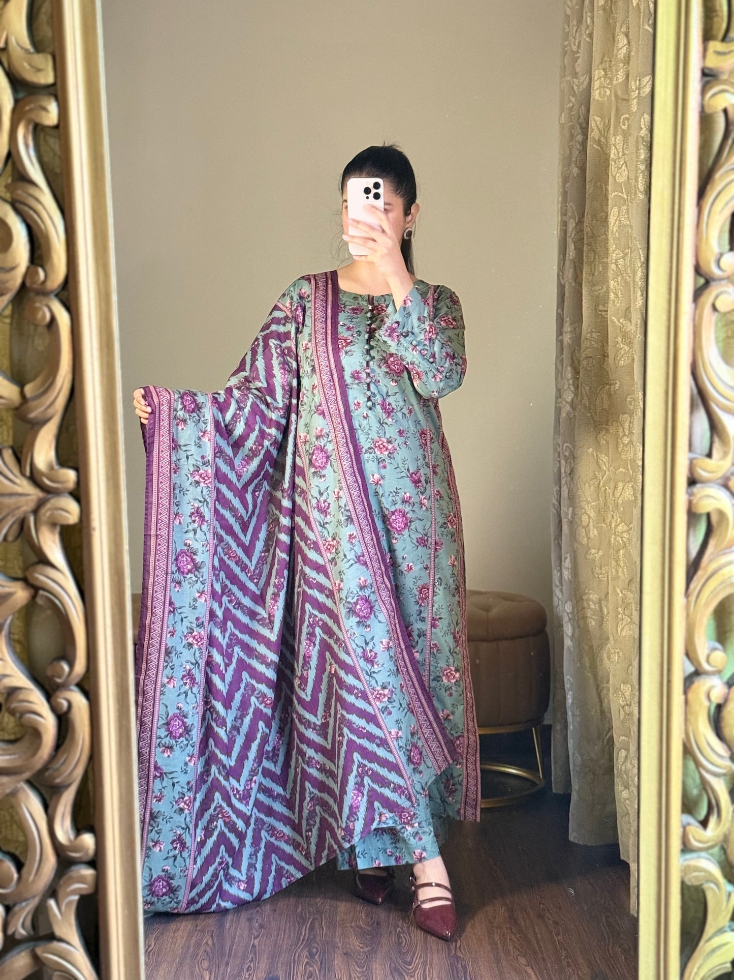 3-Piece Premium Lawn Stitched Dress -254