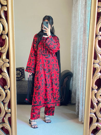 3-Piece Dobby Lawn Stitched Dress - 242