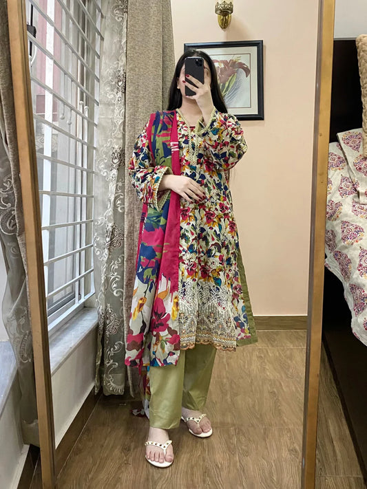 3 Piece-Embroidered Lawn Stitched Dress -127