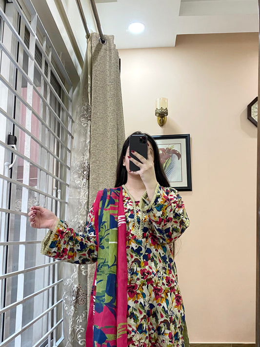 3 Piece-Embroidered Lawn Stitched Dress -127