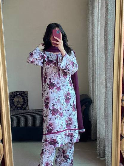 3 Piece - Lawn Printed Stitched Dress - 235