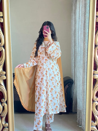 3 Piece - Lawn Printed Stitched Dress - 233