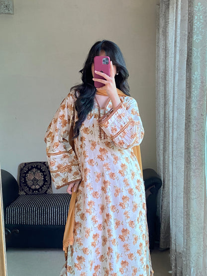 3 Piece - Lawn Printed Stitched Dress - 233