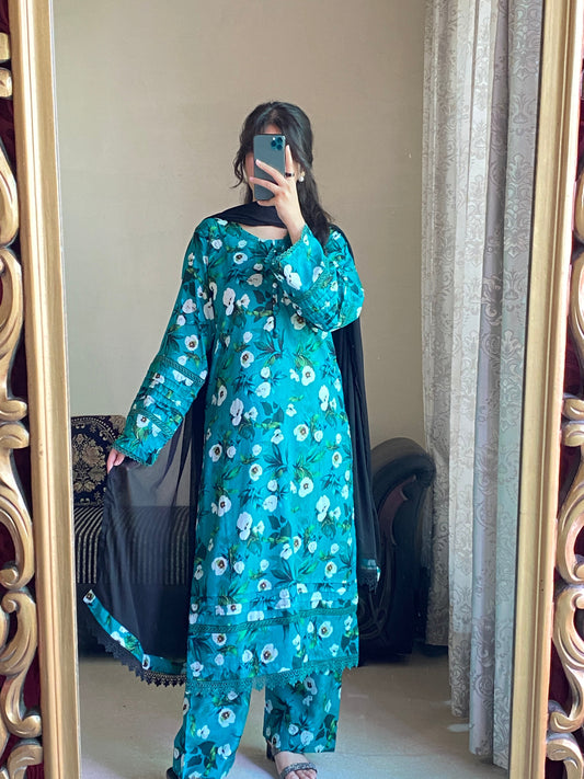 3 Piece - Lawn Printed Stitched Dress -232