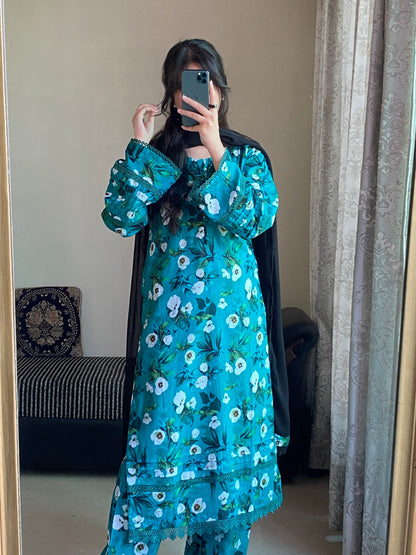 3 Piece - Lawn Printed Stitched Dress -232