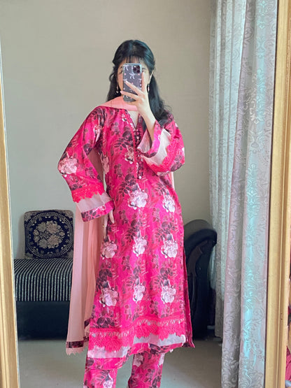 3 Piece- Lawn Printed Dress Stitched-092