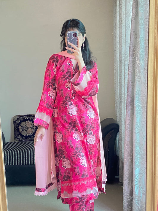 3 Piece- Lawn Printed Dress Stitched-092