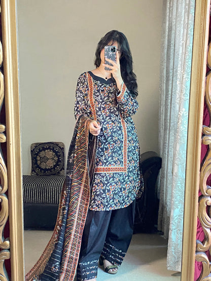 3 Piece-Pure Lawn Printed Stitched Dress - 093