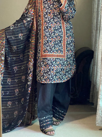 3 Piece-Pure Lawn Printed Stitched Dress - 093