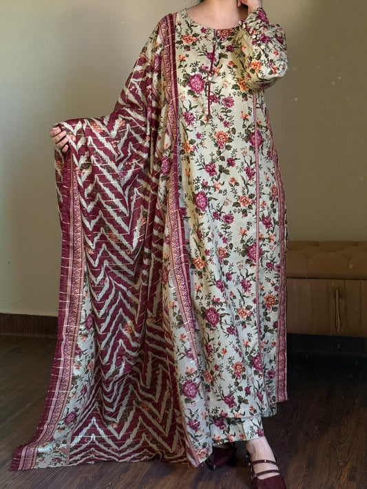 3 Piece - Printed Lawn Stitched Suit-254-B