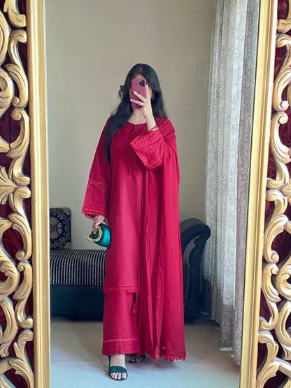 3-Piece Plain Khaddar Stitched Suit-215