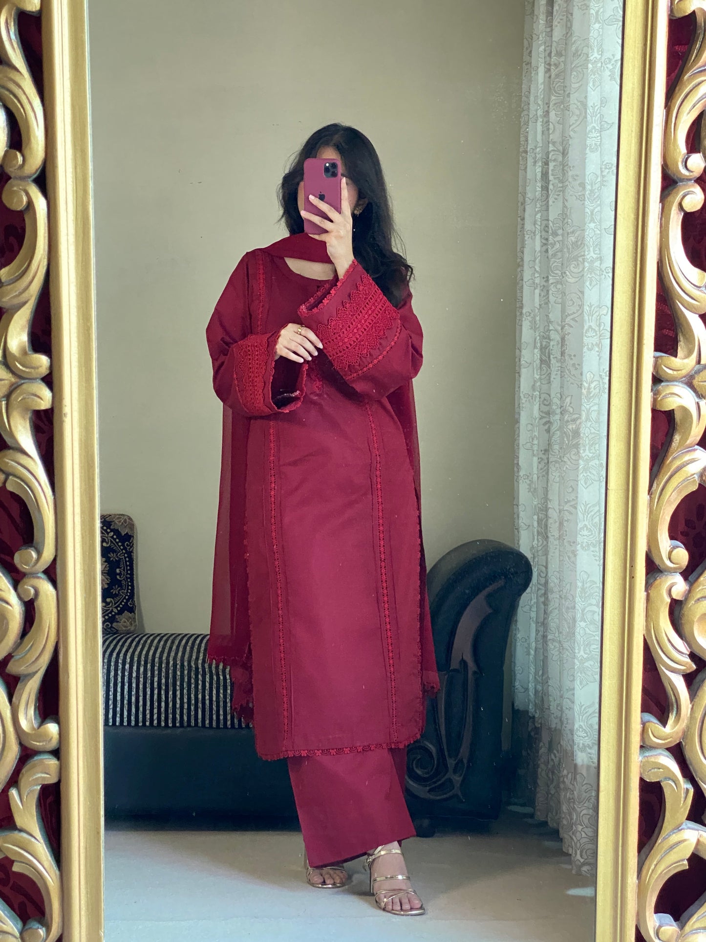 3-Piece Cambric Lawn Cotton Stitched Suit-221