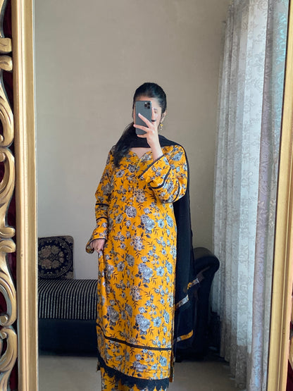 3-Pc Premium Cambric Dobby Cotton Stitched-058