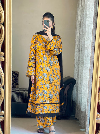 3-Pc Premium Cambric Dobby Cotton Stitched-058