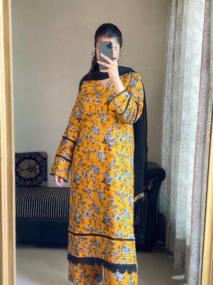 3-Pc Premium Cambric Dobby Cotton Stitched-058