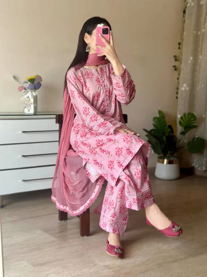 3 Piece - Pure Cotton Lawn Stitched Dress -243
