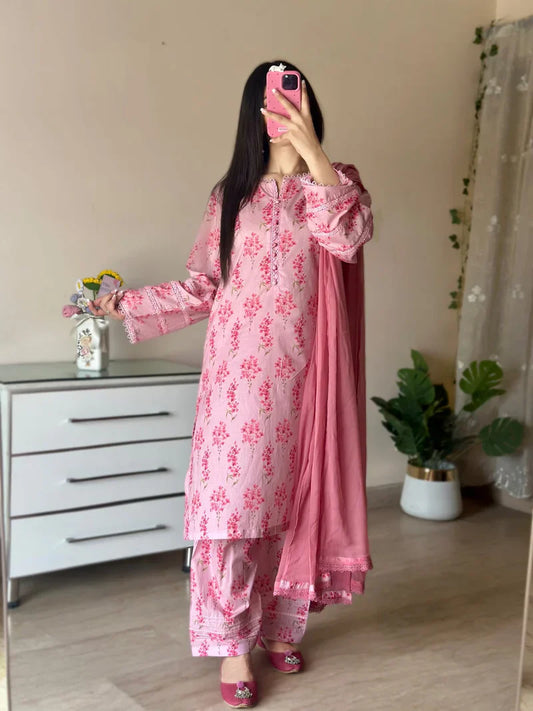 3 Piece - Pure Cotton Lawn Stitched Dress -243