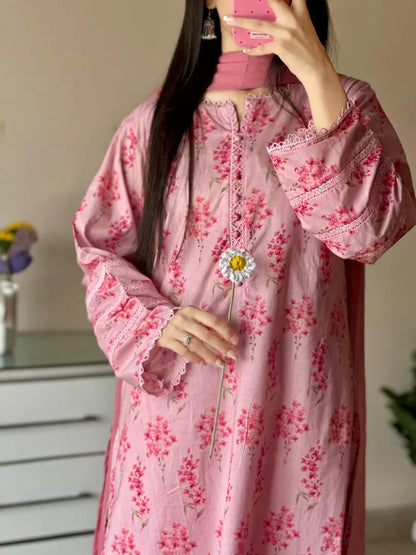 3 Piece - Pure Cotton Lawn Stitched Dress -243
