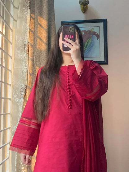 3-Piece Cambric Cotton Stitched Suit-215