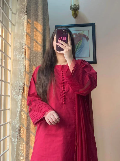 3-Piece Cambric Cotton Stitched Suit-215