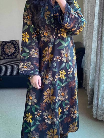 3 Piece -Dobby Lawn Stitched Dress - 084