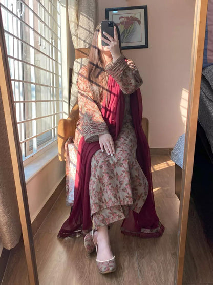 3 Piece- Pure Cotton Lawn Stitched Dress -244